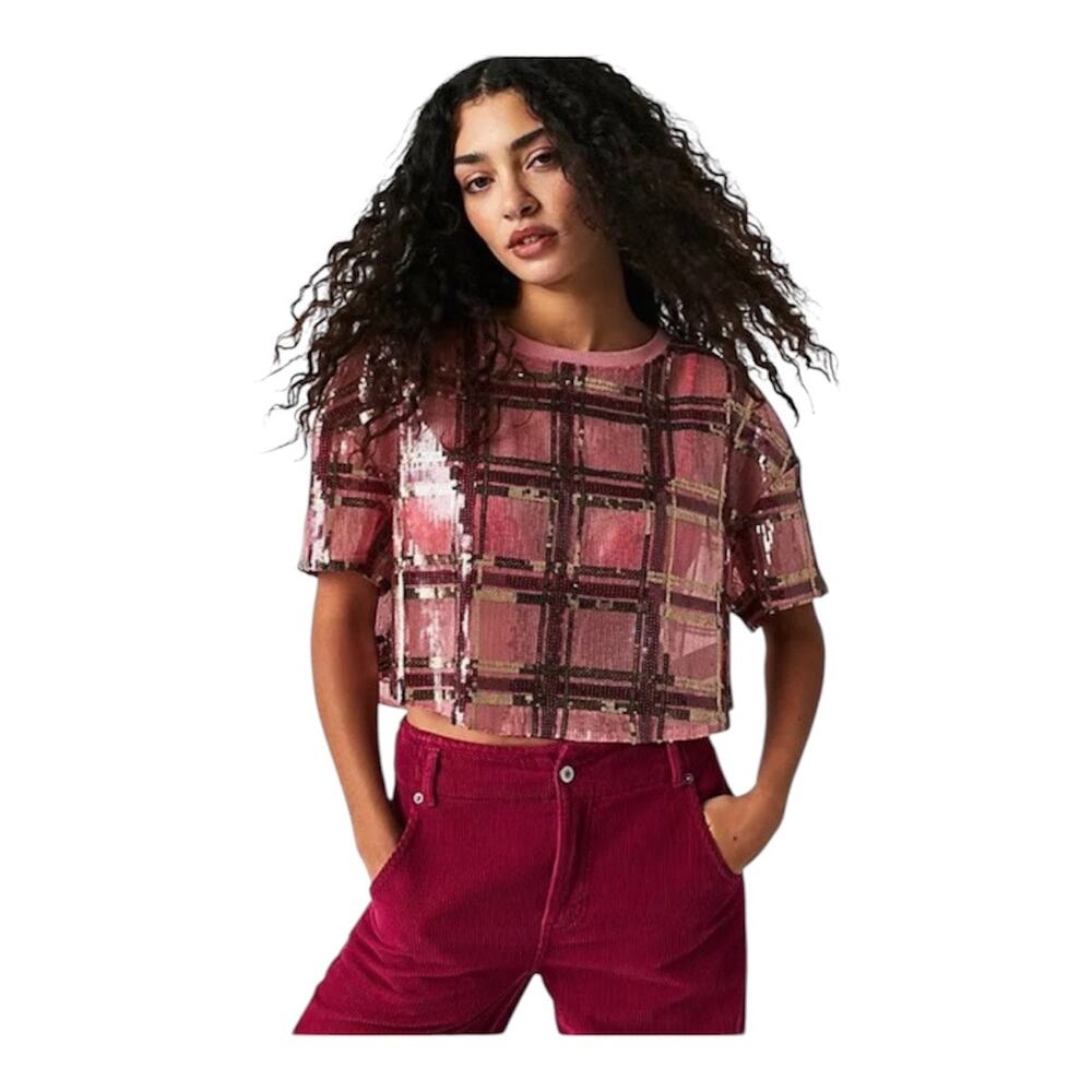 Free People Make it Easy Top Women Small Sequin